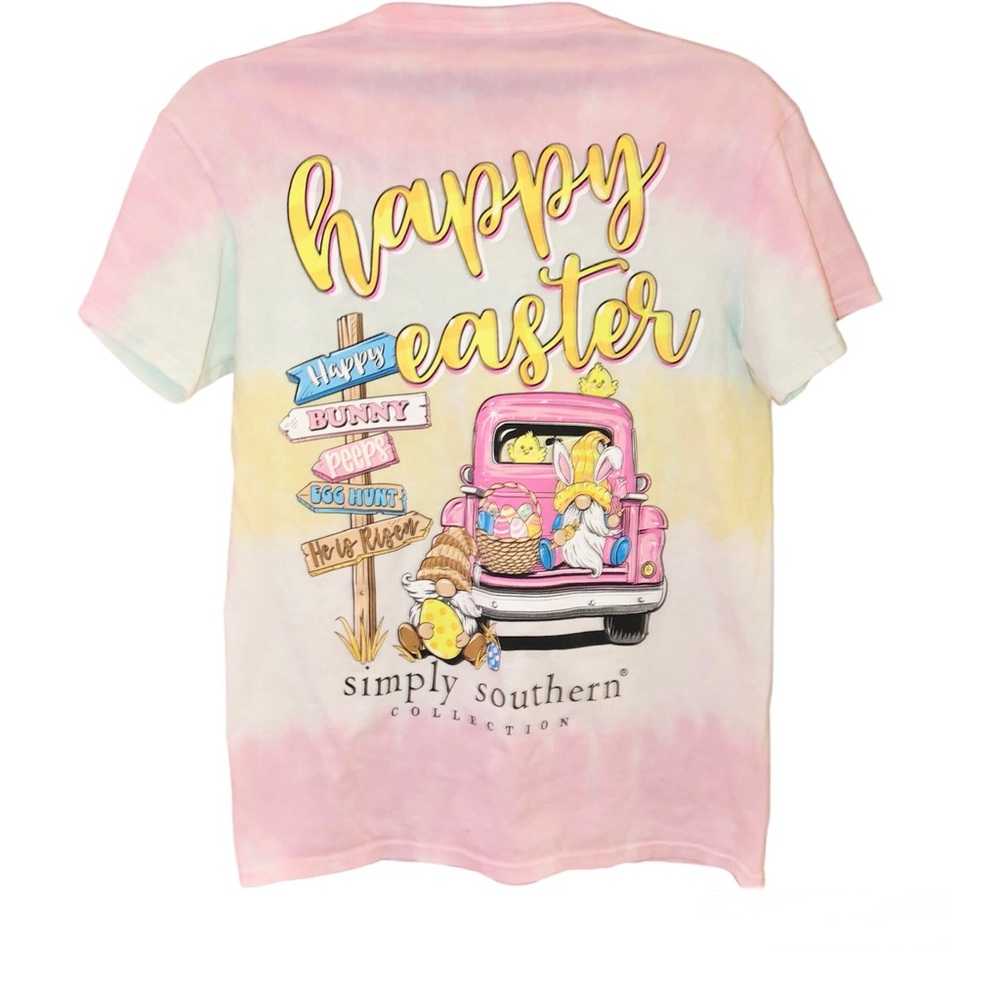 Simply Southern Happy Easter chick gnomes‎ tie dye shirt pink size small